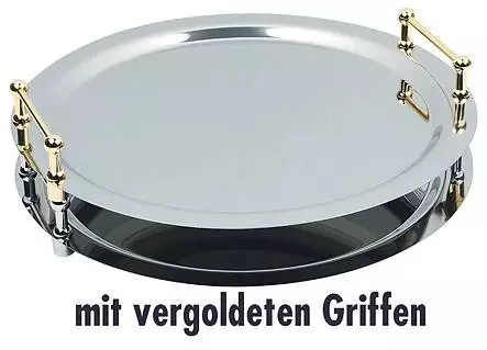 APS System-Tablett Büfett-Star rund 480 mm mit glattem Rand und vergoldeten Stapelgriffen